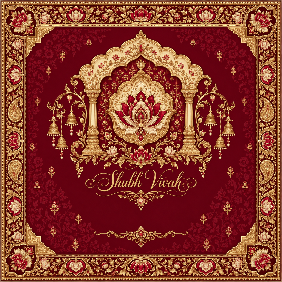 RUM-008-01 Royal Maroon Invitation Match 20x20 inch flat printed Hastmelap Rumal artwork