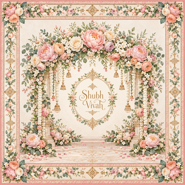 RUM-008-02 Pastel Floral Mandap Match flat 20 x 20 inch Hastmelap Rumal print design