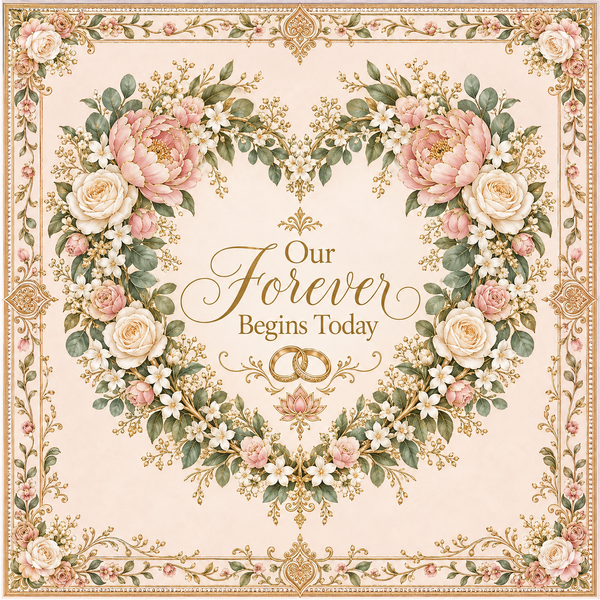 RUM-009-03 Our Forever Begins Today 20 x 20 inch square flat print design artwork