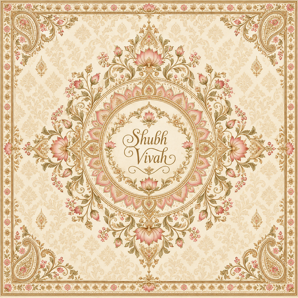 RUM-010-01 Ivory Blush Lotus Paisley Shubh Vivah original square flat digital print design