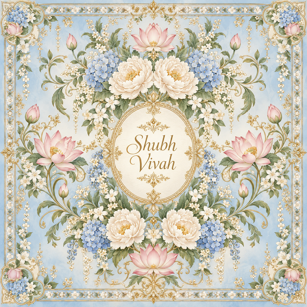 RUM-010-03 Powder Blue Hydrangea Shubh Vivah original square flat digital print design
