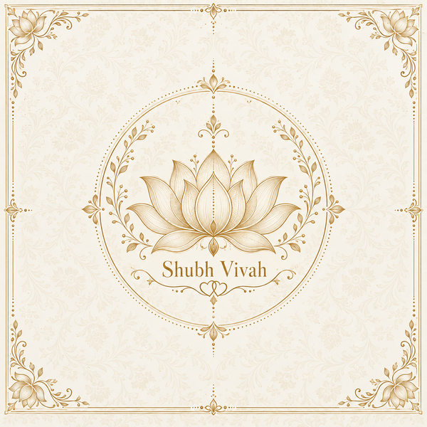 RUM-010-04 Minimal Ivory Gold Lotus Shubh Vivah original square flat digital print design
