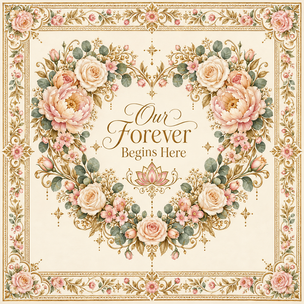 RUM-010-06 Blush Floral Our Forever Begins Here original square flat digital print design