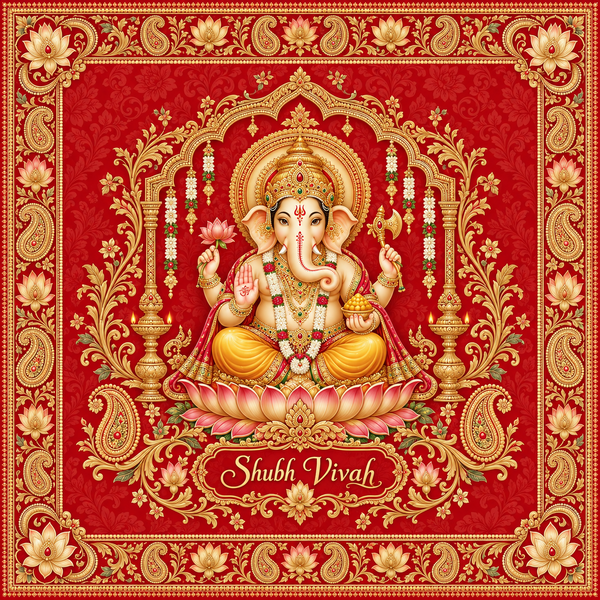 Red Gold Ganesha Shubh Vivah Rumal design