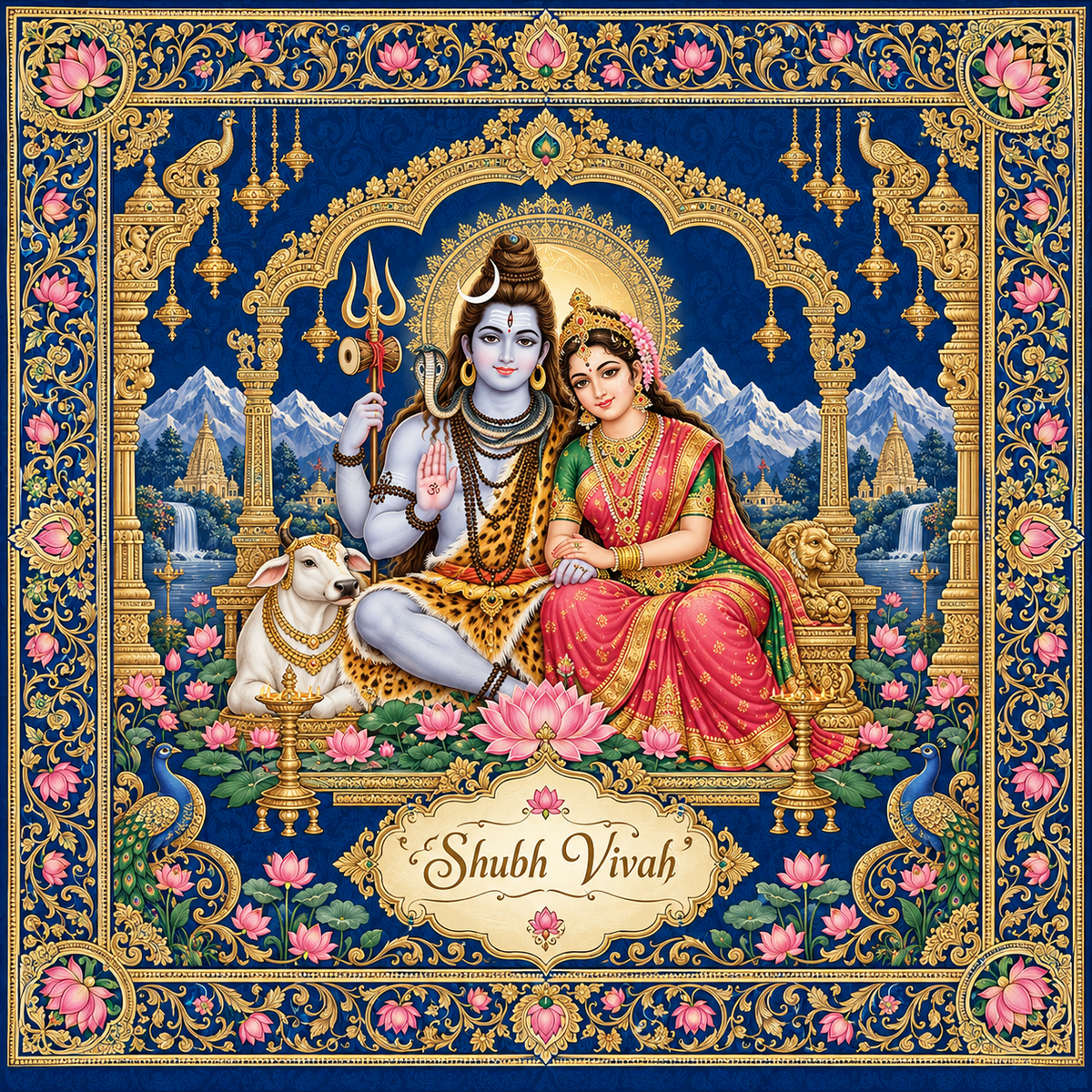 Royal Blue Shiv Parvati Shubh Vivah Rumal design