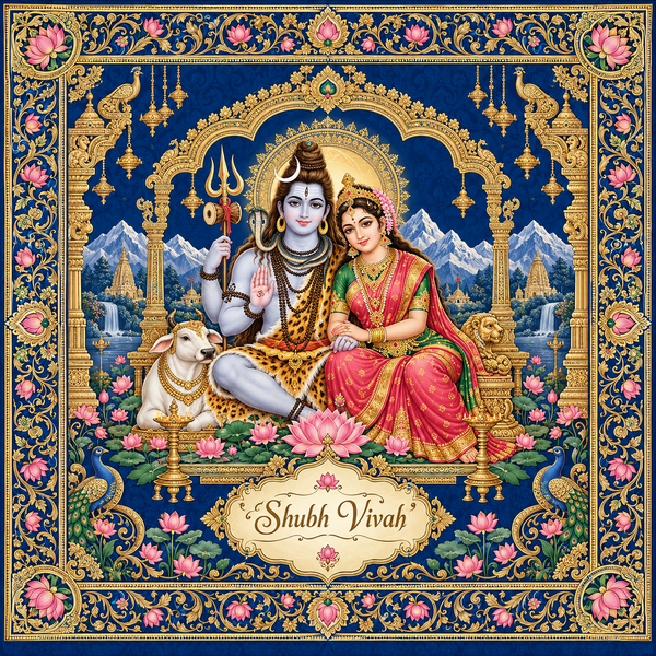 Royal Blue Shiv Parvati Shubh Vivah Rumal design