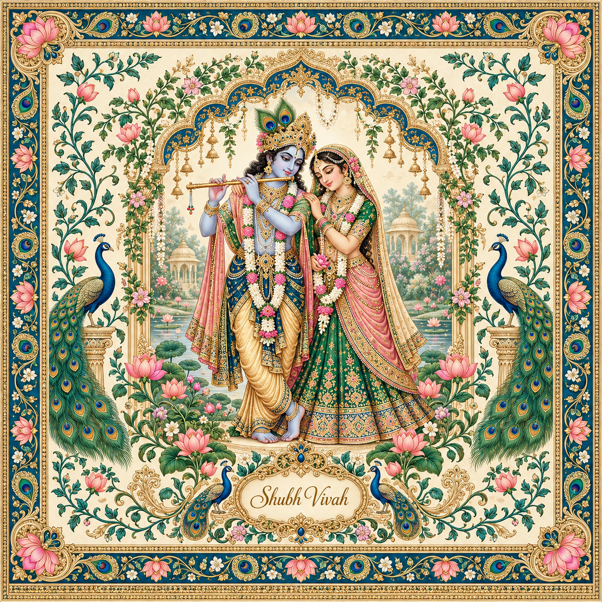 Ivory Radha Krishna Peacock Shubh Vivah Rumal design