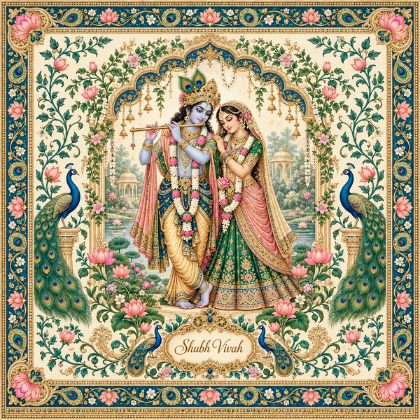 Ivory Radha Krishna Peacock Shubh Vivah Rumal design