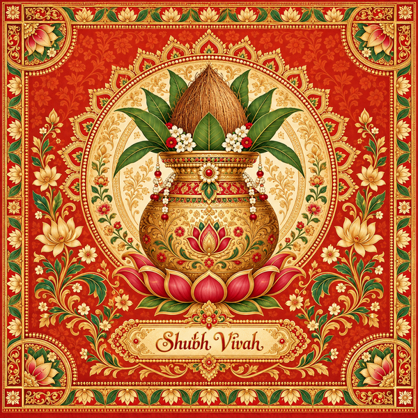 Orange Gold Kalash Shubh Vivah Rumal design