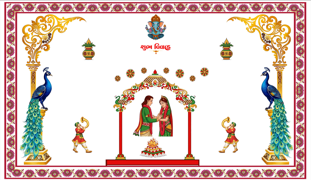 Peacock Theme Wedding Antarpat with Mandap & Shubh Vivah Design (SE-AP-5)