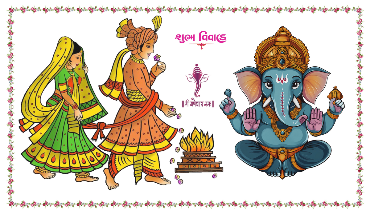Radha Krishna Style Wedding Antarpat with Ganesh Ji Artwork (SE-AP-8)