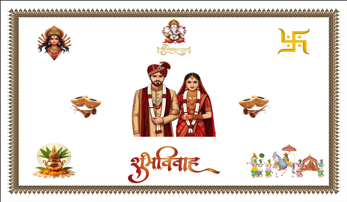 Bride Groom Shubh Vivah Antarpat with Traditional Wedding Motifs (SE-AP-16)