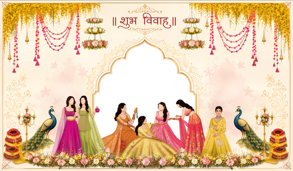 Family Blessing Shubh Vivah Antarpat with Floral Arch Design (SE-AP-27)