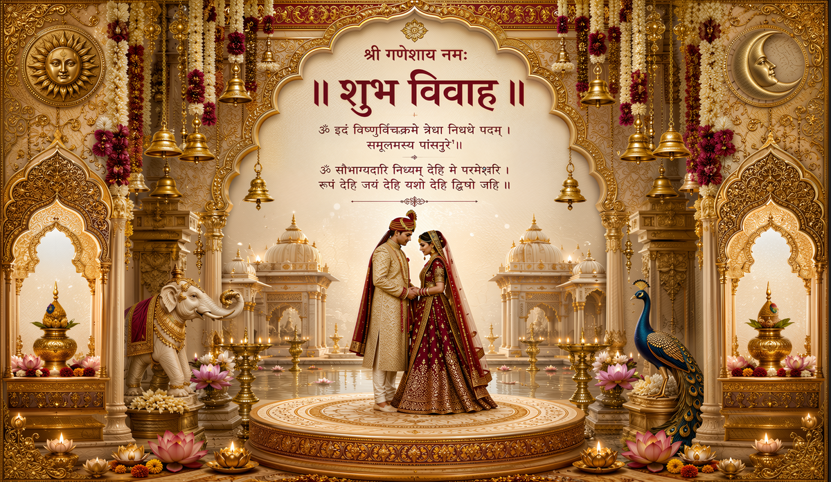 Royal Bride Groom Shubh Vivah Antarpat with Mandap Background