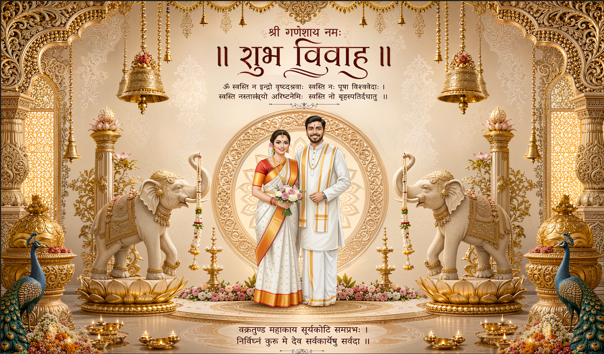 Classic Couple Shubh Vivah Antarpat with Peacock Decoration (SE-AP-39)