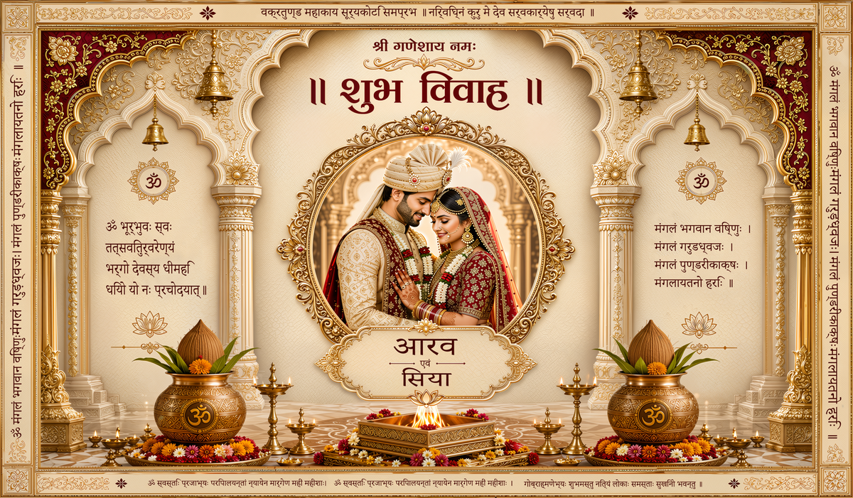 Personalised Shubh Vivah Antarpat with Couple Name & Details (SE-AP-40)