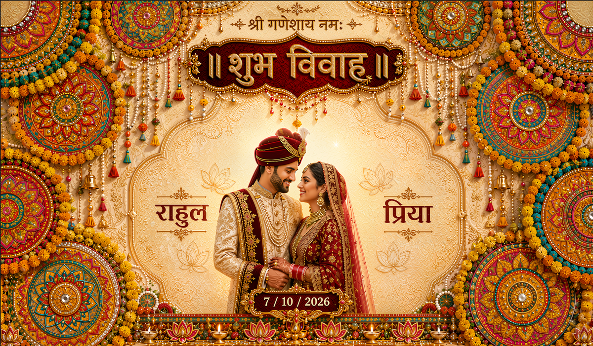 Colourful Mandala Shubh Vivah Antarpat with Couple Design (SE-AP-44)