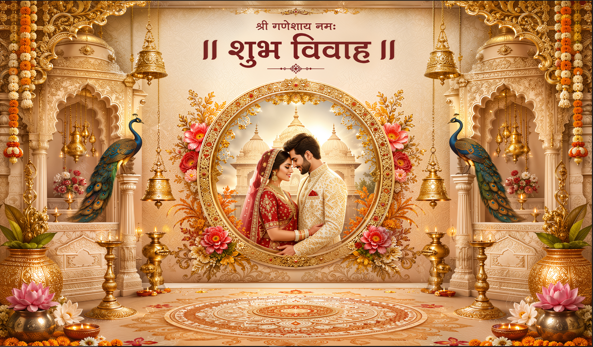 Premium Royal Shubh Vivah Antarpat with Couple Artwork (SE-AP-46)