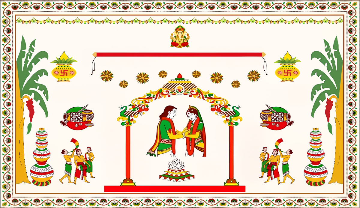 Traditional Mandap Wedding Antarpat with Bride Groom Design (SE-AP-55)