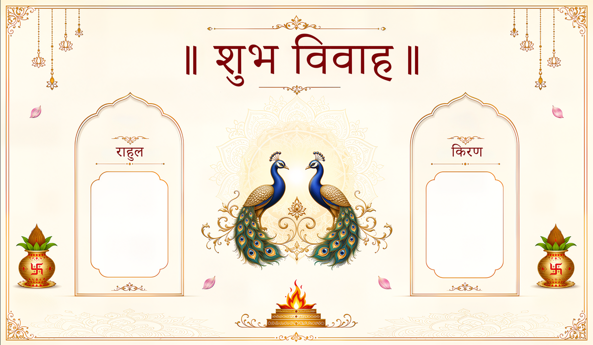 Peacock Photo Frame Shubh Vivah Antarpat with Bride Groom Sections (SE-AP-65)