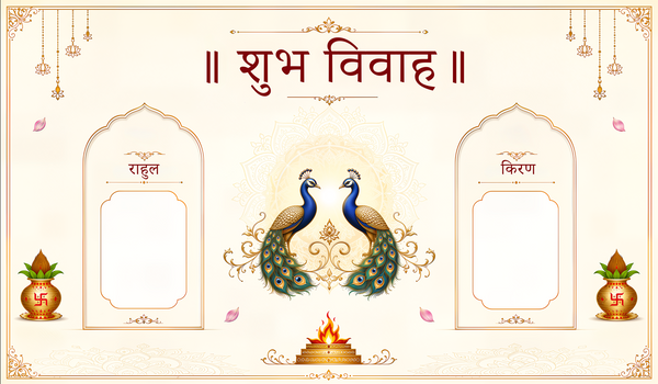 Peacock Photo Frame Shubh Vivah Antarpat with Bride Groom Sections (SE-AP-65)