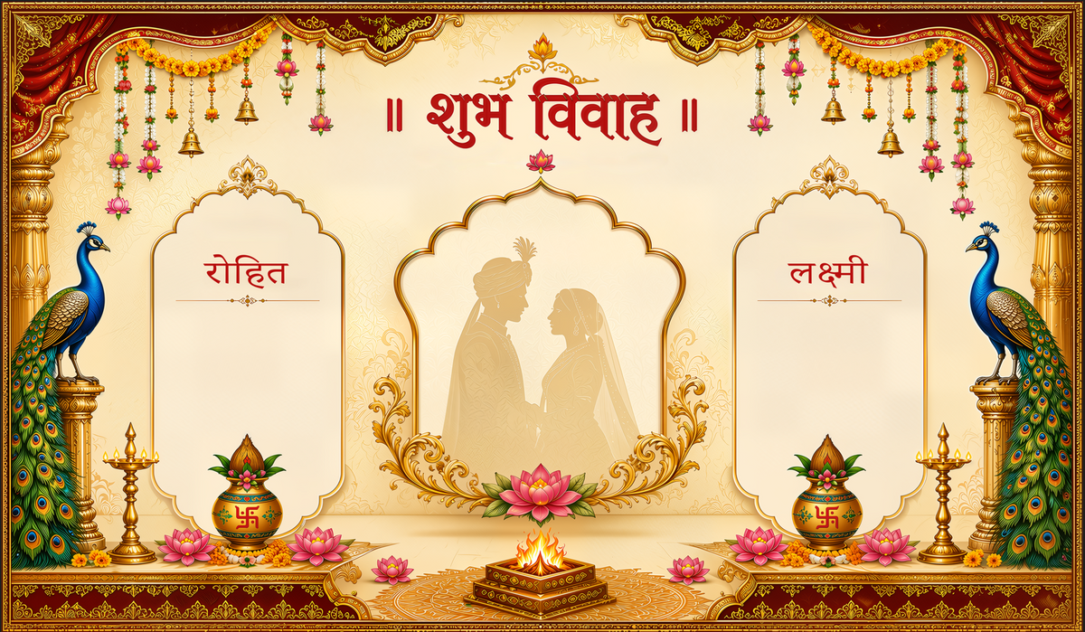 Peacock Frame Shubh Vivah Antarpat with Bride Groom Sections (SE-AP-66)
