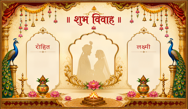 Peacock Frame Shubh Vivah Antarpat with Bride Groom Sections (SE-AP-66)