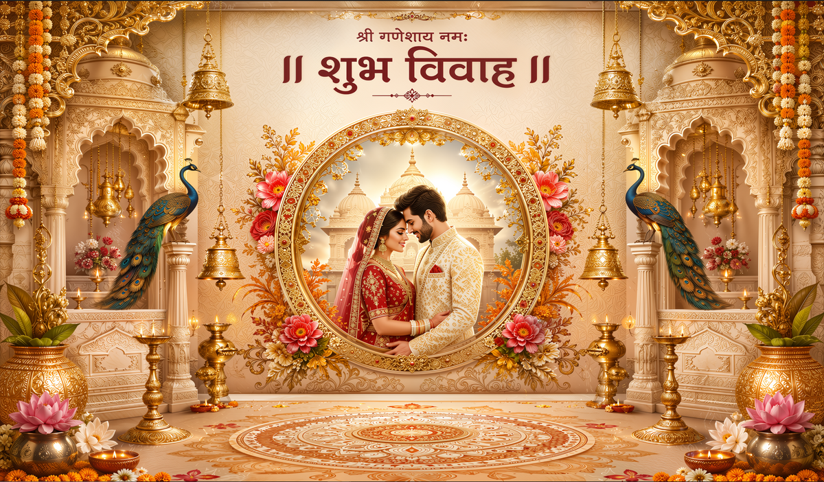 Premium Royal Shubh Vivah Antarpat with Bride Groom Artwork (SE-AP-72)