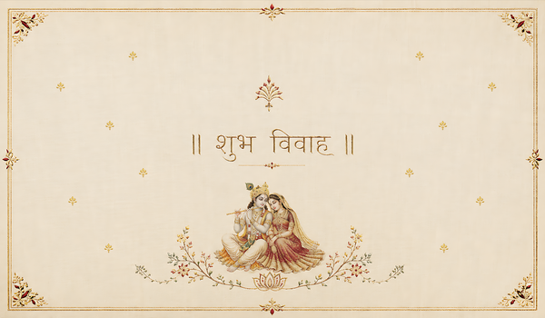 Radha Krishna Minimal Shubh Vivah Antarpat with Floral Border Design (SE-AP-80)