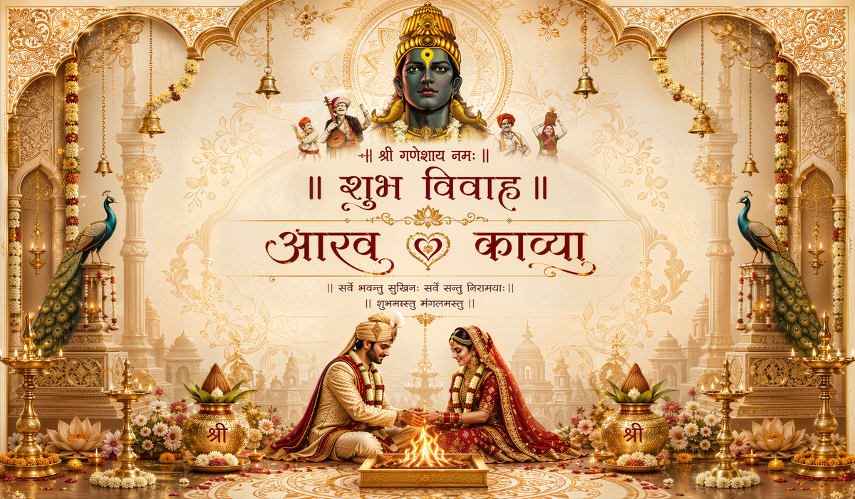 Lord Vitthal Shubh Vivah Antarpat with Bride Groom Havan Ceremony Design (SE-AP-89)