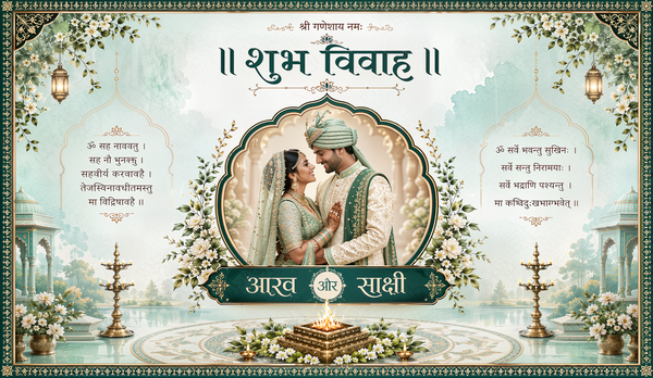 Green Floral Shubh Vivah Antarpat with Couple Frame &amp; Havan Ceremony Design (SE-AP-92)
