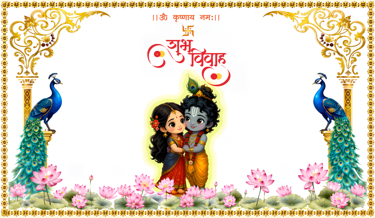 Bal Radha Krishna Shubh Vivah Antarpat with Peacock Lotus Design (SE-AP-95)