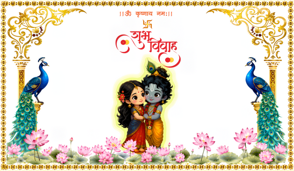 Bal Radha Krishna Shubh Vivah Antarpat with Peacock Lotus Design (SE-AP-95)