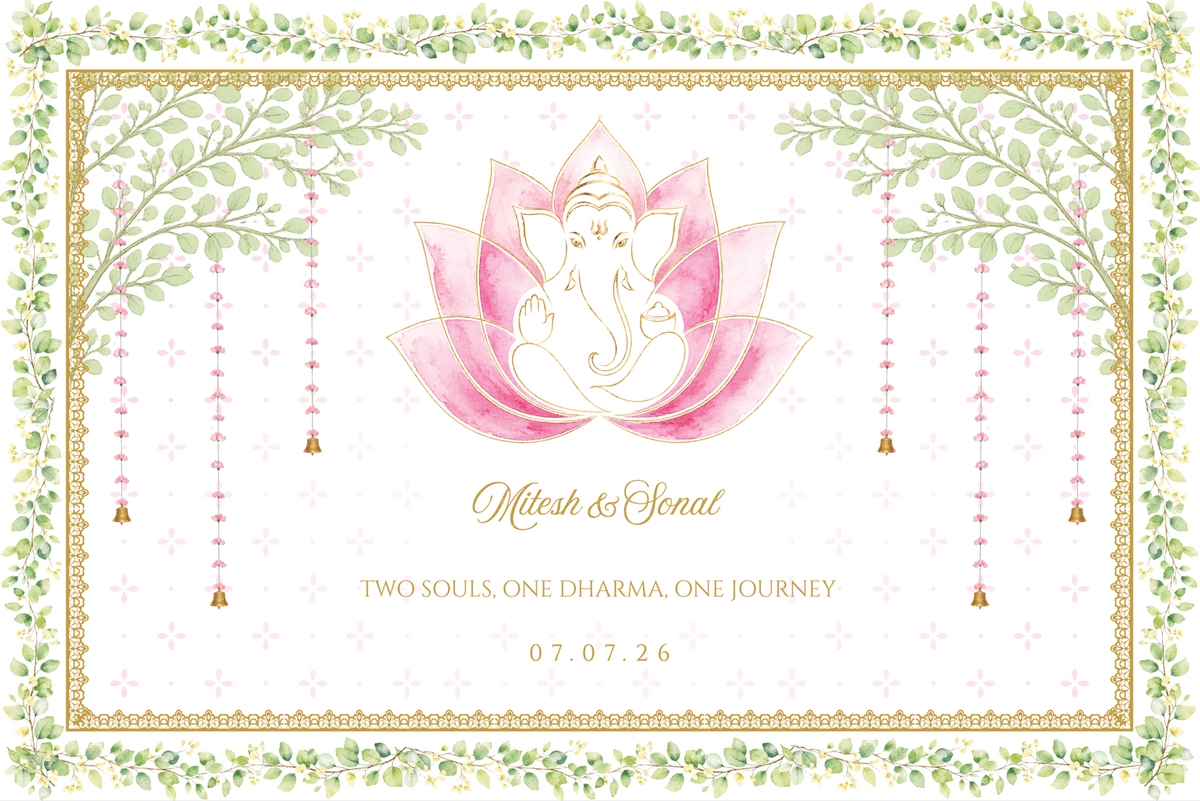 Minimal Lotus Ganesh Shubh Vivah Antarpat with Name &  Date Design (SE-AP-100)