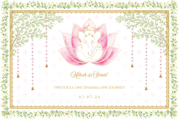 Minimal Lotus Ganesh Shubh Vivah Antarpat with Name &  Date Design (SE-AP-100)
