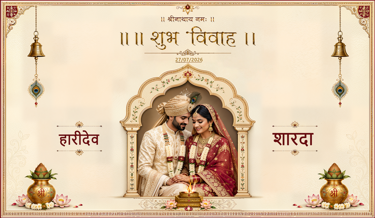 Shreenathji Shubh Vivah Antarpat with Couple Frame and Havan Ceremony Design (SE-AP-106)