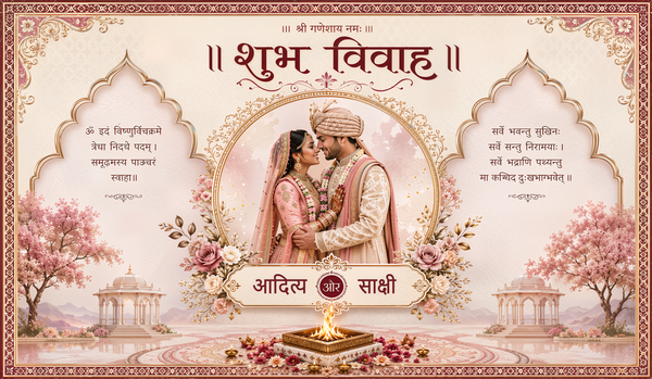 Pastel Floral Shubh Vivah Antarpat with Couple Frame and Havan Ceremony Design (SE-AP-108)