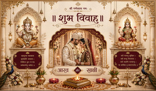 Ganesh Lakshmi Shubh Vivah Antarpat with Couple Frame and Havan Ceremony Design (SE-AP-112)