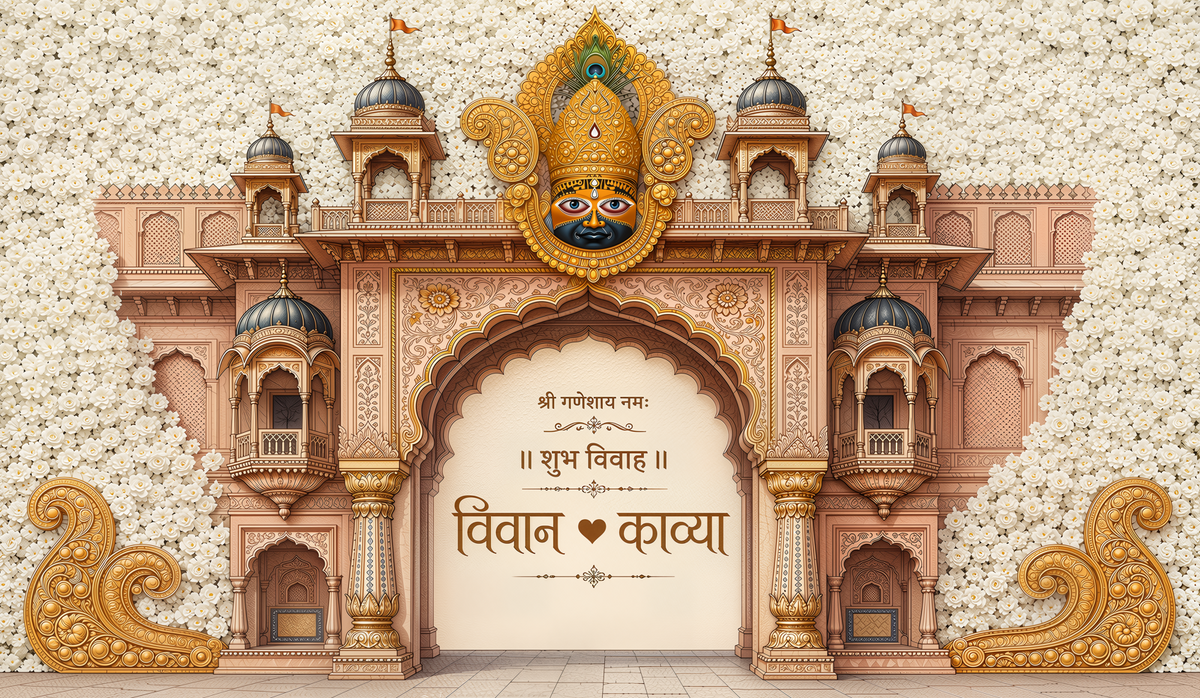 Shreenathji Palace Shubh Vivah Antarpat with Couple Name and Floral Wall Design (SE-AP-115)
