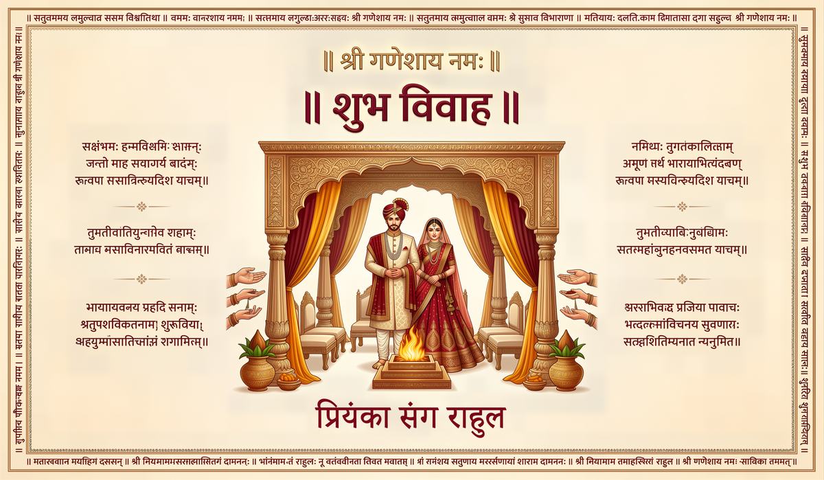 Traditional Mandap Shubh Vivah Antarpat with Bride Groom and Havan Ceremony Design (SE-AP-116)