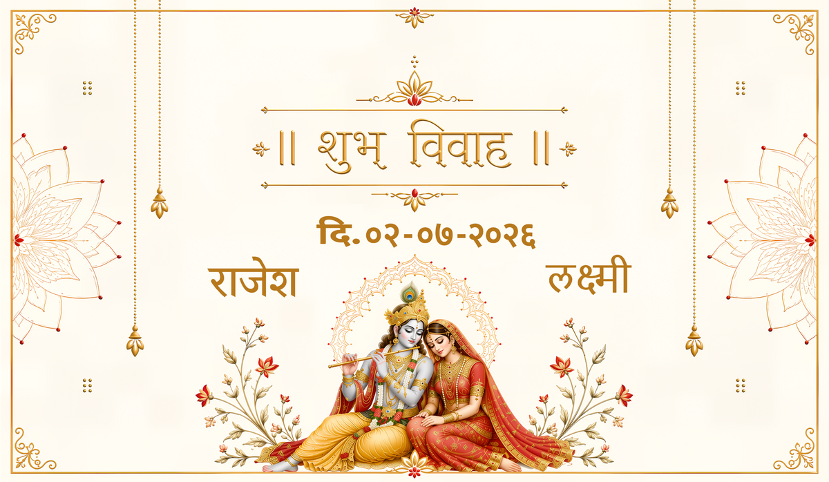 Radha Krishna Shubh Vivah Antarpat with Name and Date Design (SE-AP-120)