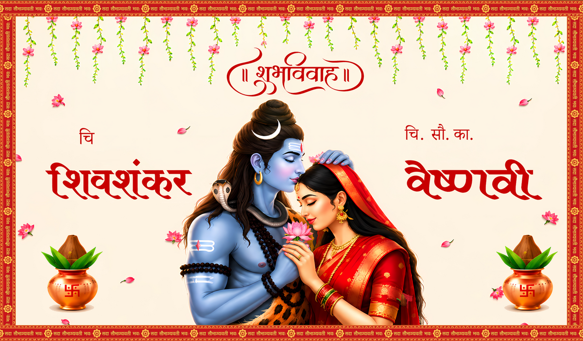 Lord Shiv Parvati Shubh Vivah Antarpat with Bride Groom Name Design (SE-AP-128)