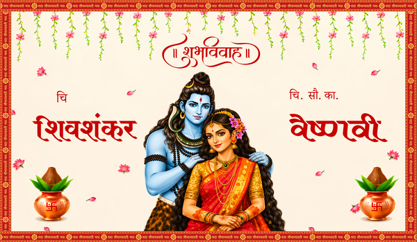 Lord Shiv Parvati Shubh Vivah Antarpat with Bride Groom Name and Kalash Design (SE-AP-130)