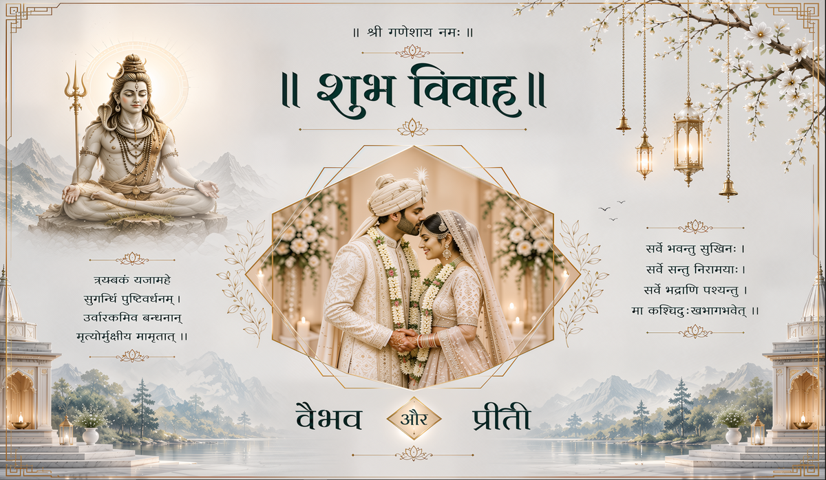Lord Shiv Shubh Vivah Antarpat with Couple Portrait &amp; Mountain Theme Design (SE-AP-91)