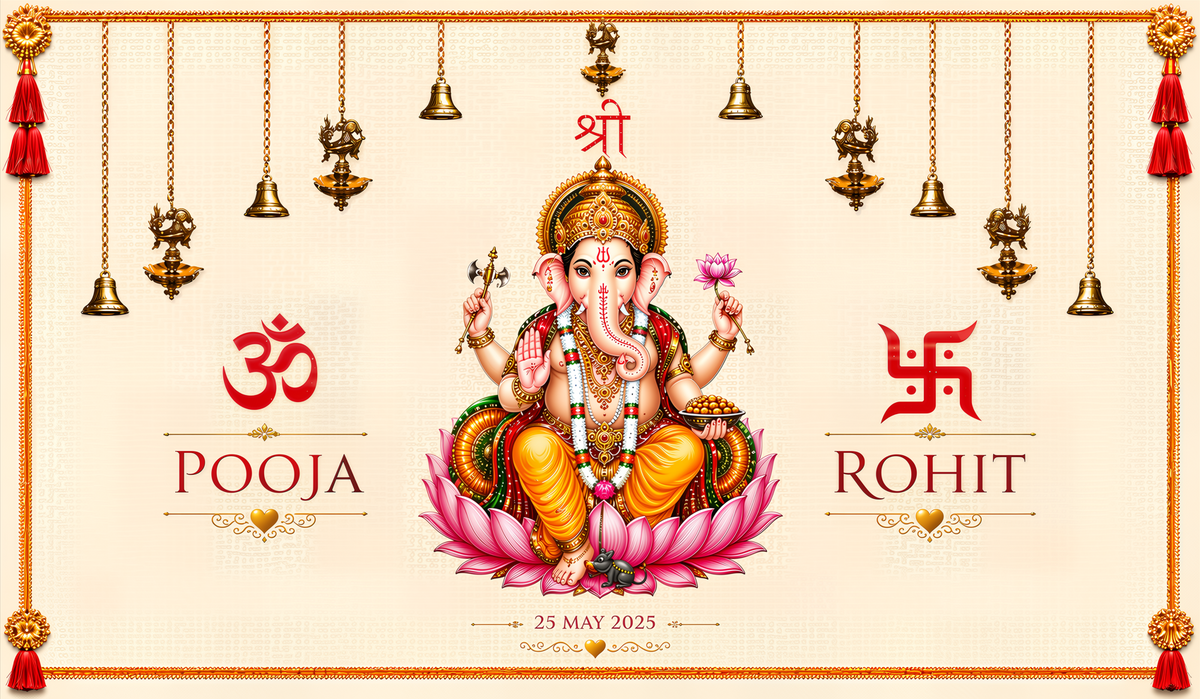 Lord Ganesh Personalised Shubh Vivah Antarpat with Bride Groom Name &amp; Date Design (SE-AP-85)
