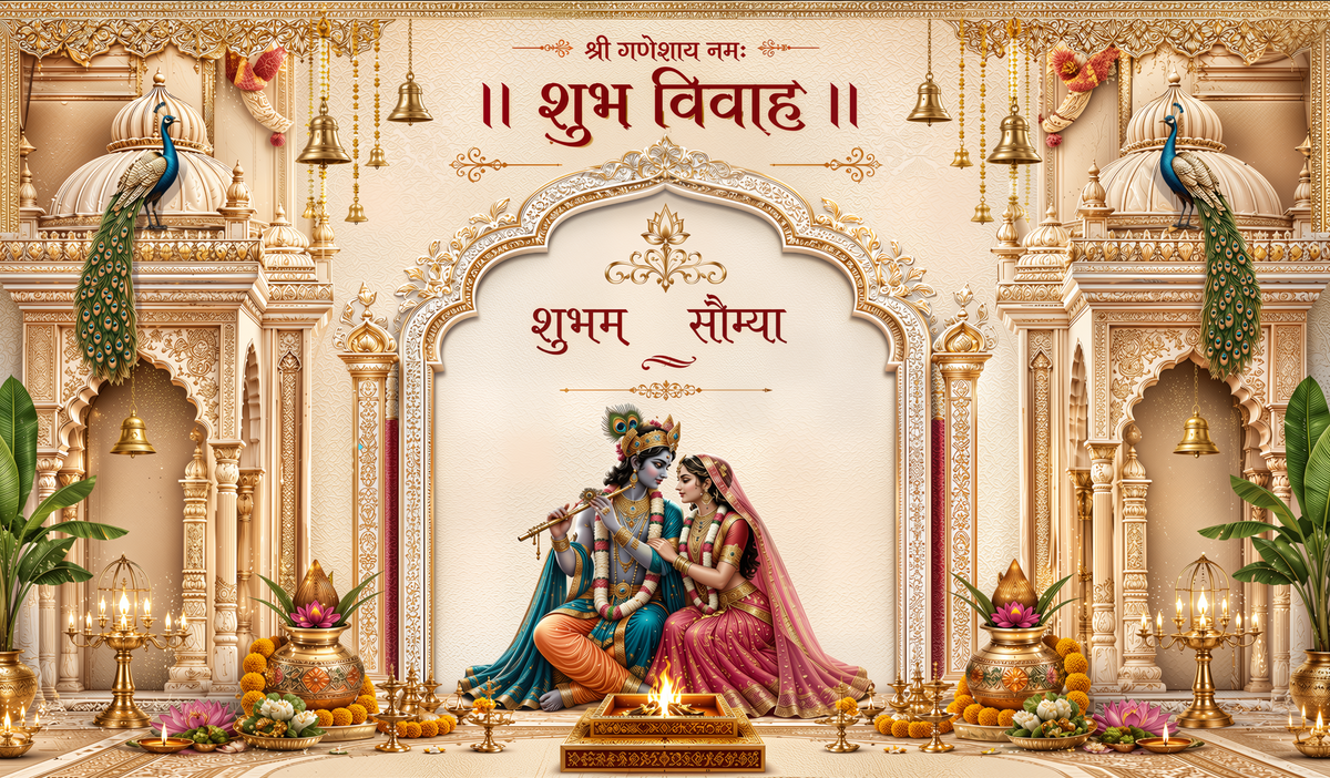 Radha Krishna Shubh Vivah Antarpat with Sacred Wedding Design (SE-AP-34)