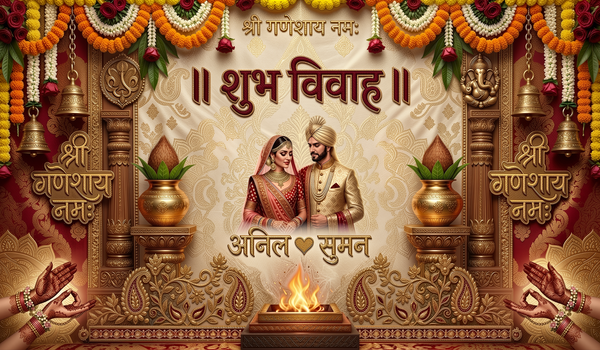 Maroon Ganesh Shubh Vivah Antarpat with Bride Groom and Havan Ceremony Design (SE-AP-103)